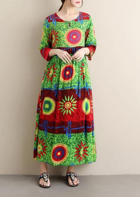 Unique O Neck Cinched Summer Clothes Green Print Dress ( Limited Stock) - Omychic