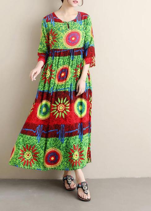 Unique O Neck Cinched Summer Clothes Green Print Dress ( Limited Stock) - Omychic