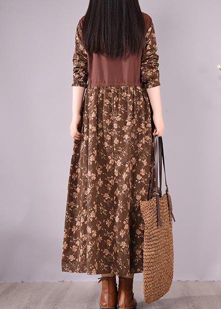 Unique O Neck Patchwork Spring Quilting Clothes Sewing Chocolate Print Loose Dress - Omychic
