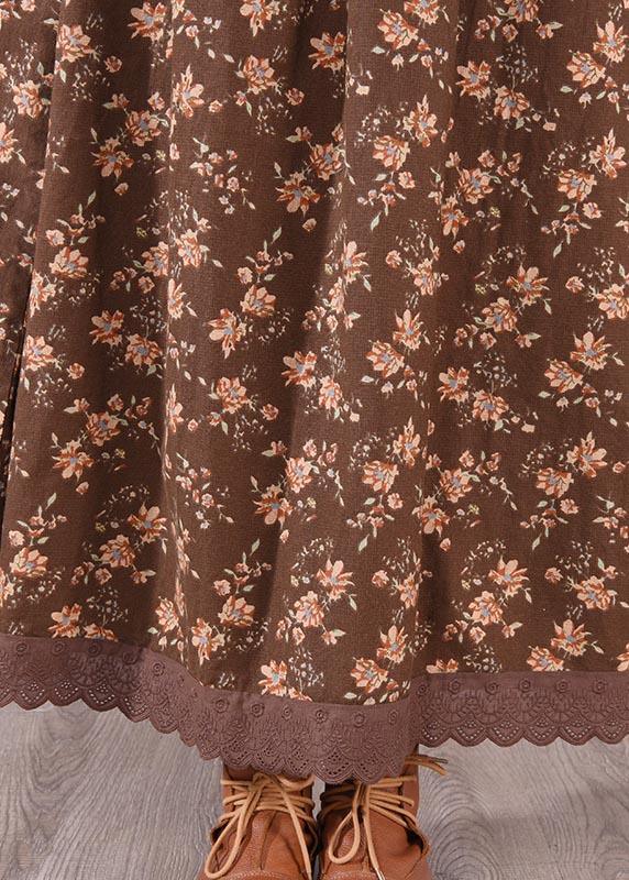 Unique O Neck Patchwork Spring Quilting Clothes Sewing Chocolate Print Loose Dress - Omychic