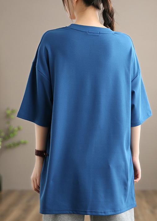 Unique O neck Half Sleeve Spring Shirts Women Shirts Blue Bear Design Top - Omychic