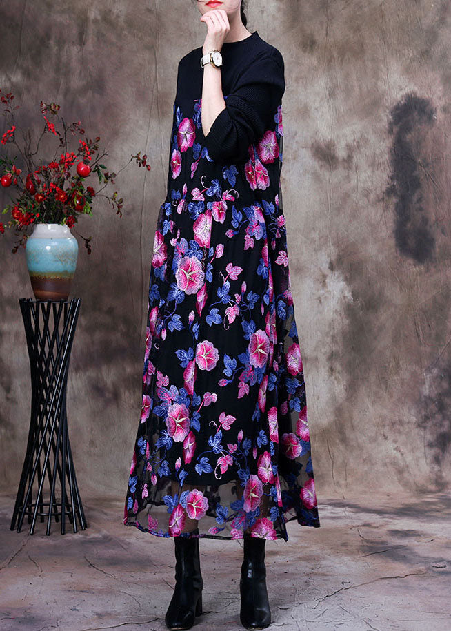 Unique Pink Embroideried Patchwork Lace Long Dress Spring