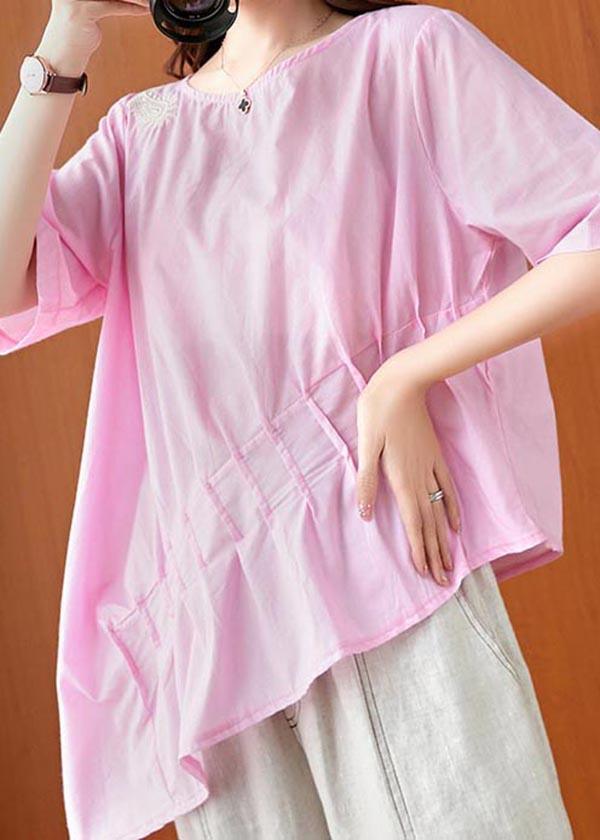 Unique Pink asymmetrical design Linen Summer Top - Omychic
