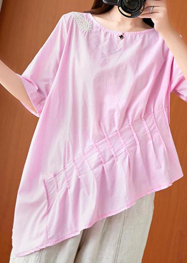 Unique Pink asymmetrical design Linen Summer Top - Omychic