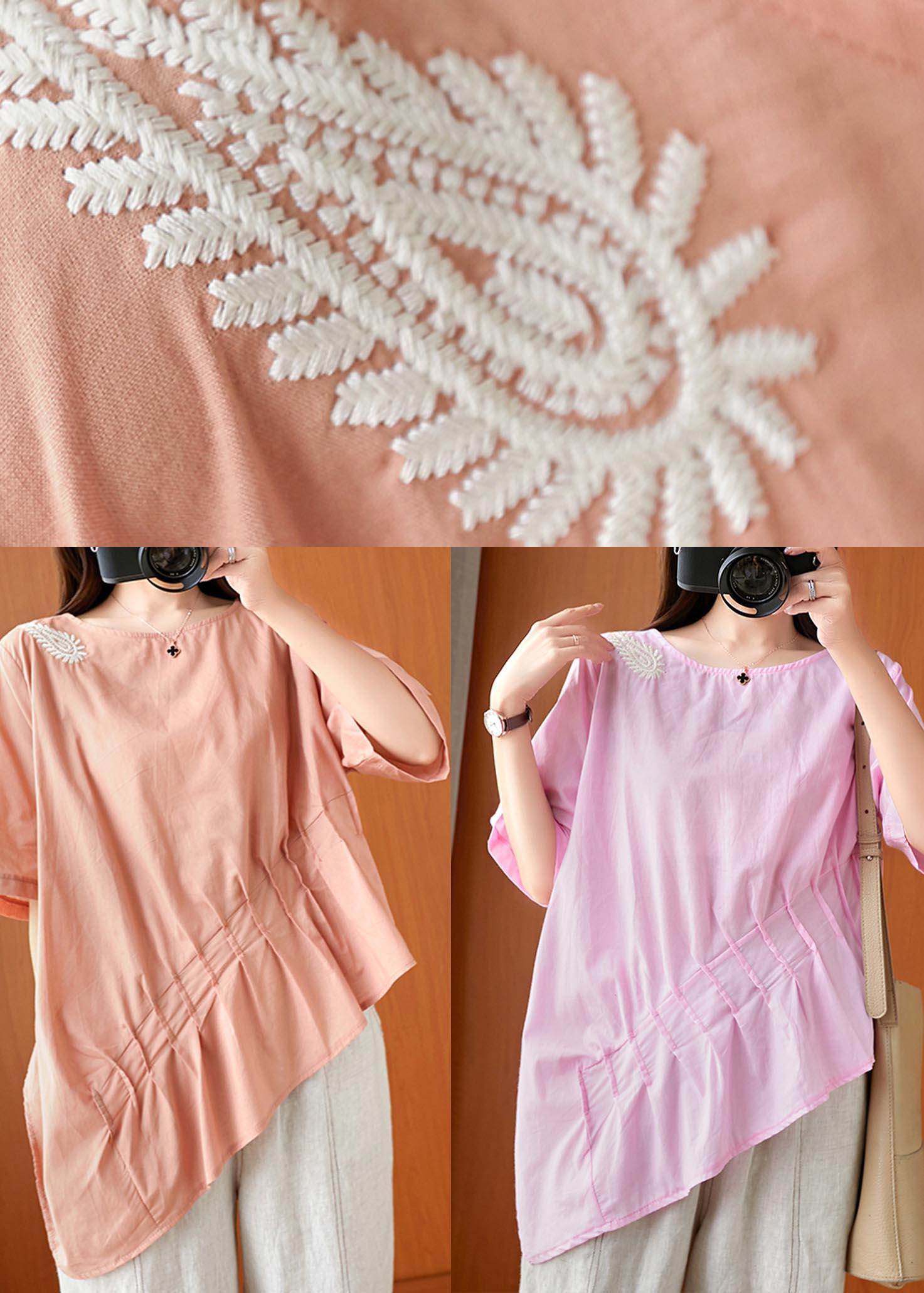 Unique Pink asymmetrical design Linen Summer Top - Omychic