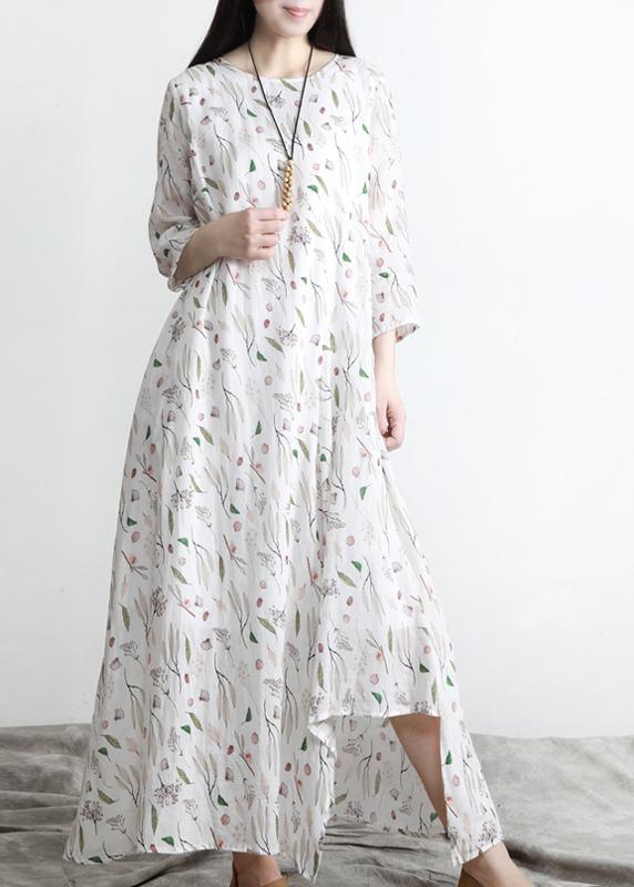Unique Print asymmetrical design Linen Summer Robe Dresses - Omychic