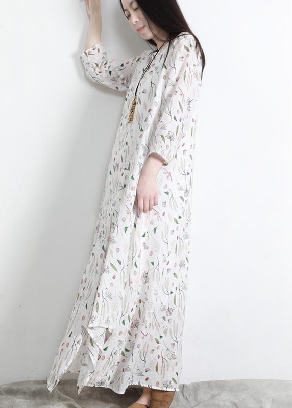 Unique Print asymmetrical design Linen Summer Robe Dresses - Omychic