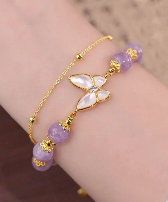 Unique Purple Crystal Zircon Butterfly Double Layered Chain Bracelet