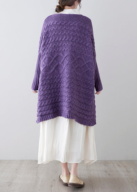 Unique Purple O-Neck Pockets Cozy Knit Cardigan Spring