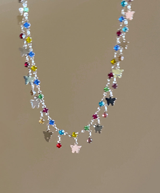 Unique Rainbow Copper Zircon Butterfly Tassel Necklace
