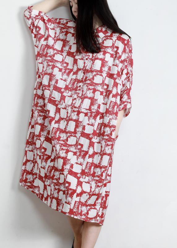Unique Red Print Cotton Pockets Patchwork Summer Vacation Dresses - Omychic