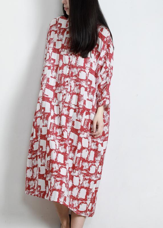 Unique Red Print Cotton Pockets Patchwork Summer Vacation Dresses - Omychic