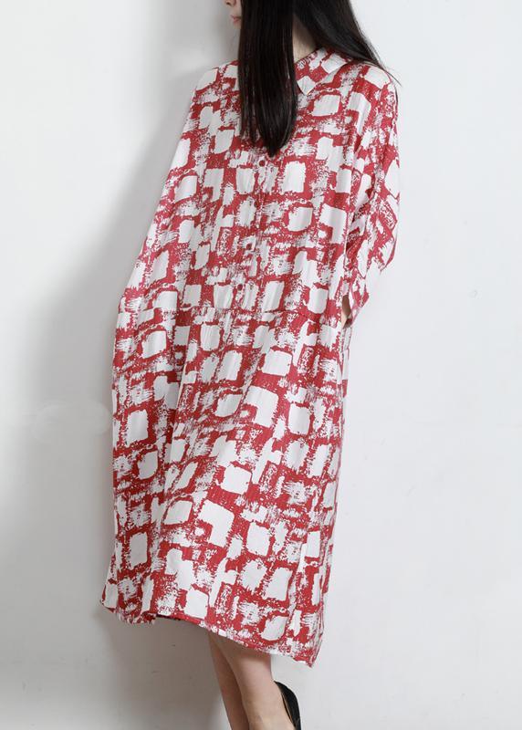 Unique Red Print Cotton Pockets Patchwork Summer Vacation Dresses - Omychic