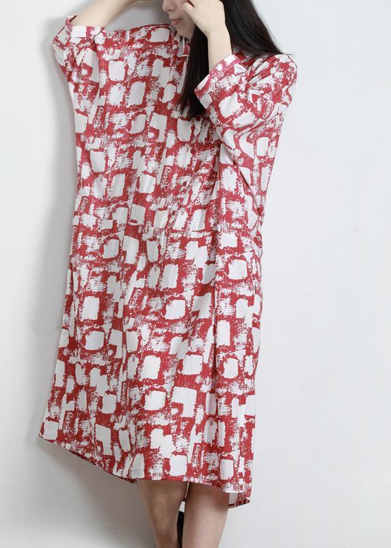 Unique Red Print Cotton Pockets Patchwork Summer Vacation Dresses - Omychic