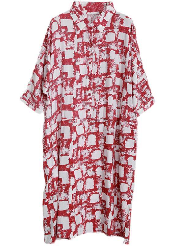 Unique Red Print Cotton Pockets Patchwork Summer Vacation Dresses - Omychic