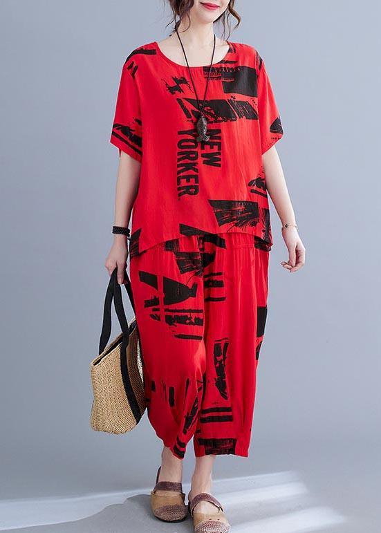 Unique Red Print O-Neck Two Pieces Set Summer - Omychic
