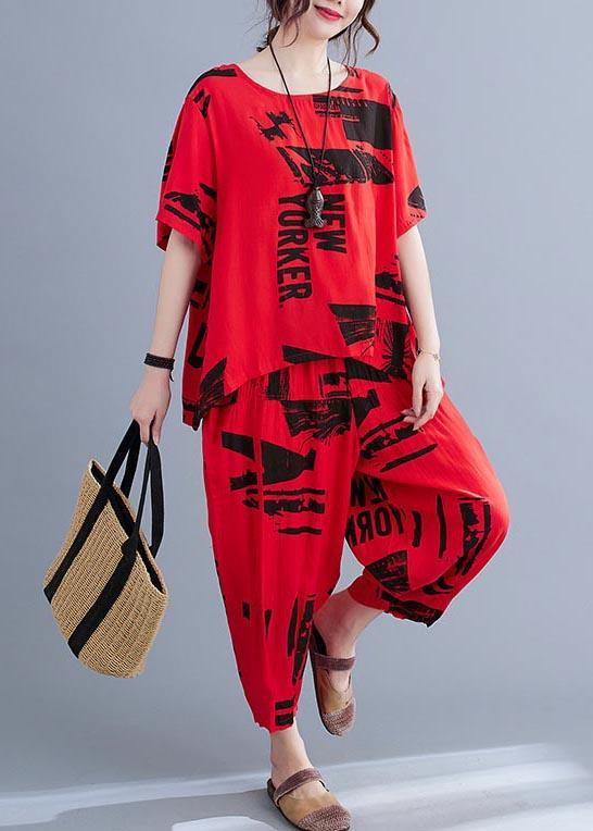 Unique Red Print O-Neck Two Pieces Set Summer - Omychic