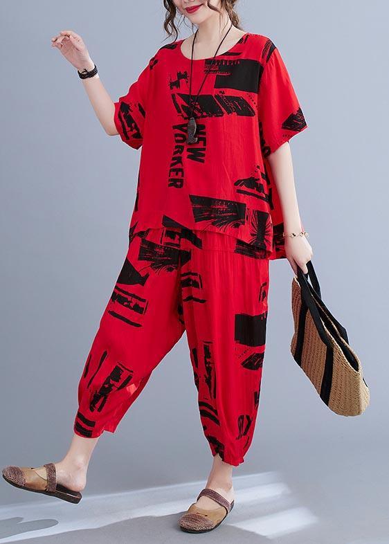 Unique Red Print O-Neck Two Pieces Set Summer - Omychic