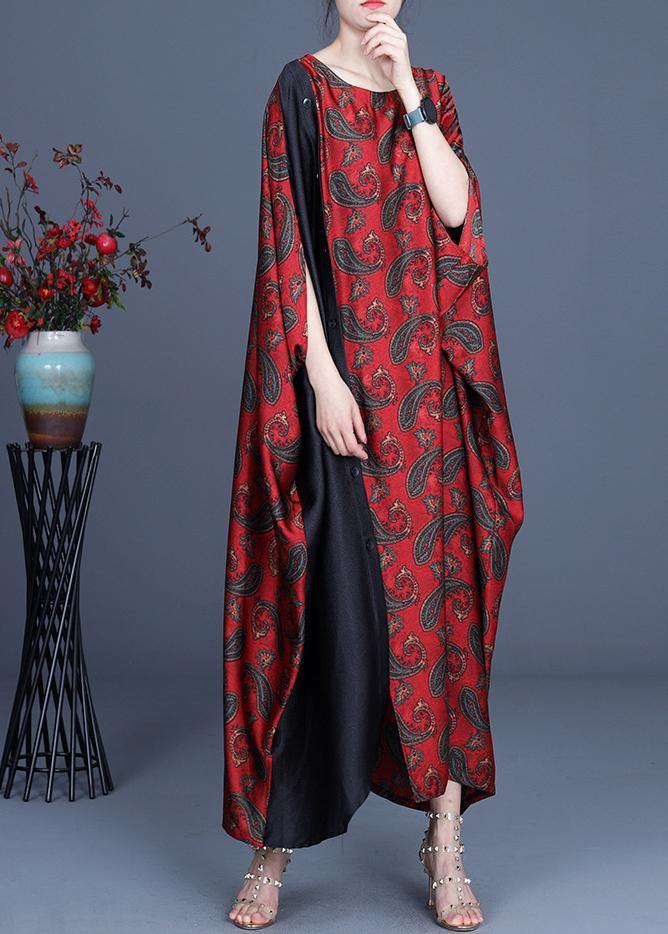 Unique Red Print Patchwork Long Dresses Summer Spring - Omychic