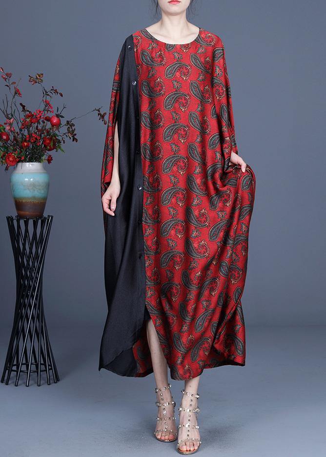 Unique Red Print Patchwork Long Dresses Summer Spring - Omychic