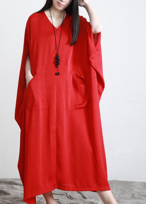Unique Red asymmetrical design Batwing Sleeve Summer Chiffon Dress - Omychic