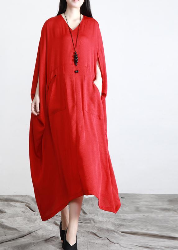 Unique Red asymmetrical design Batwing Sleeve Summer Chiffon Dress - Omychic
