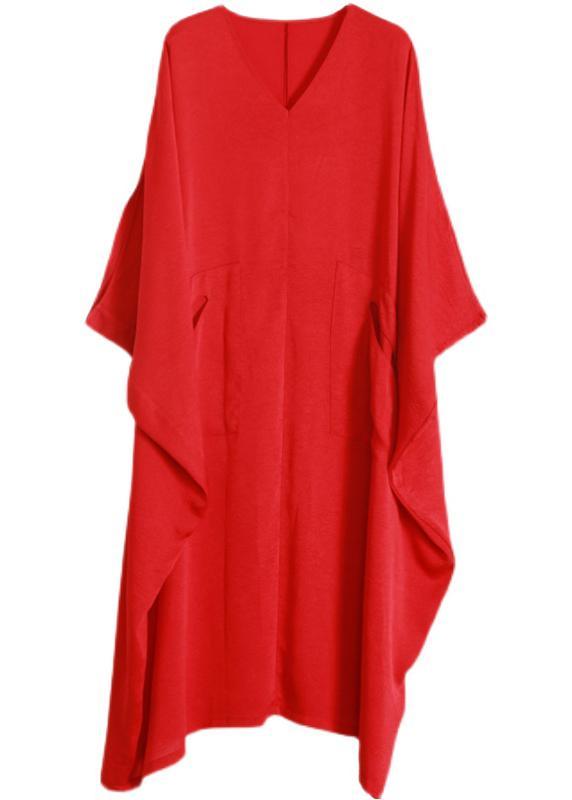 Unique Red asymmetrical design Batwing Sleeve Summer Chiffon Dress - Omychic