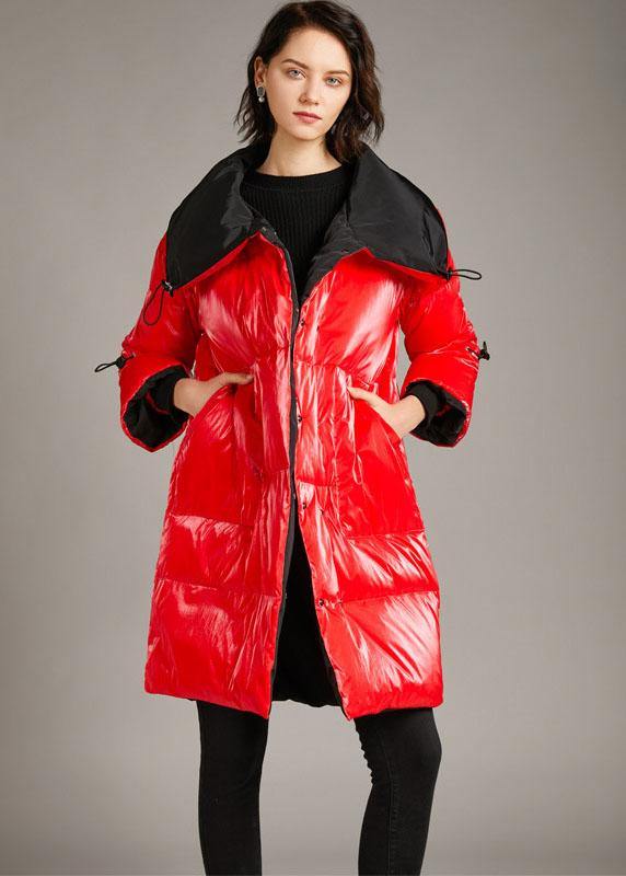 Unique Red zippered Nail bead fashion Winter Duck Down Coat - Omychic