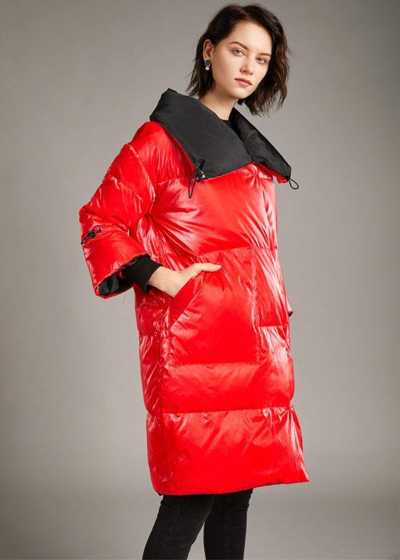 Unique Red zippered Nail bead fashion Winter Duck Down Coat - Omychic