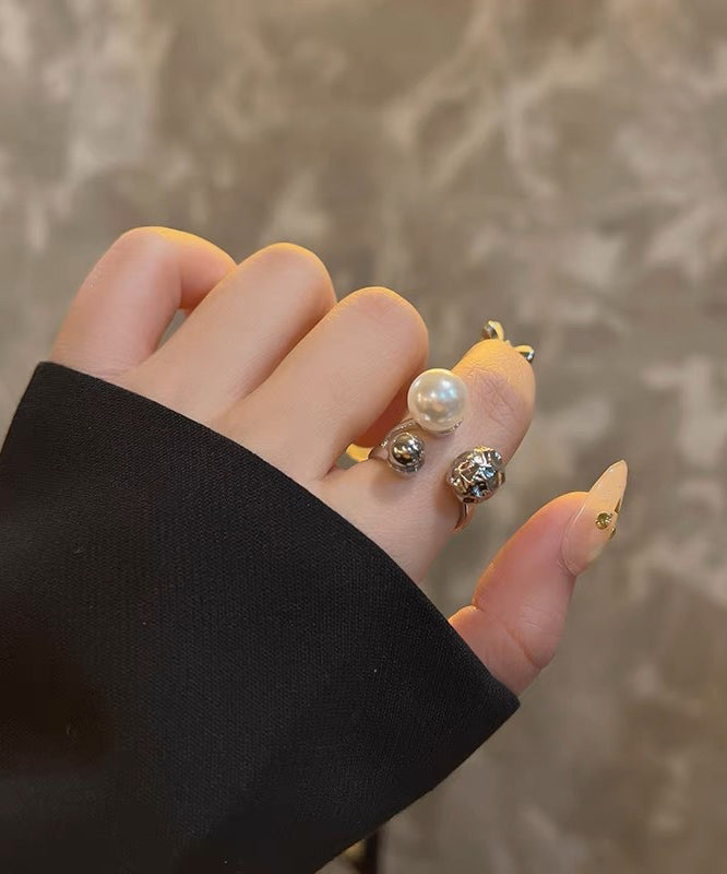 Unique Silk Alloy Inlaid Pearl Gem Stone Two Piece Set Rings
