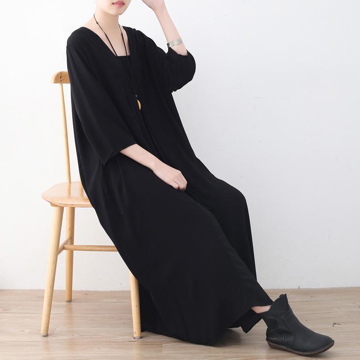 Unique Square Collar wrinkled chiffon dresses plus size Sleeve black Vestidos De Lino Dresses - Omychic