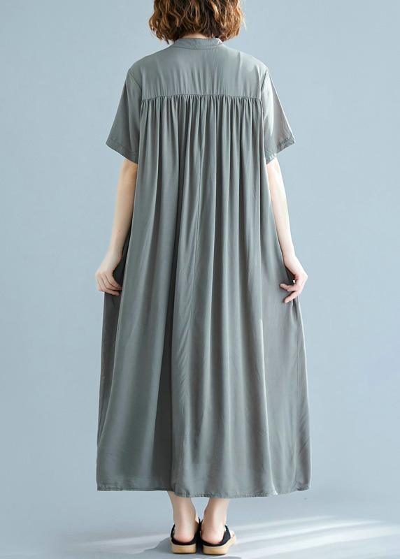 Unique Stand Collar Summer Outfit Work Outfits Army Green A Line Dresses - Omychic