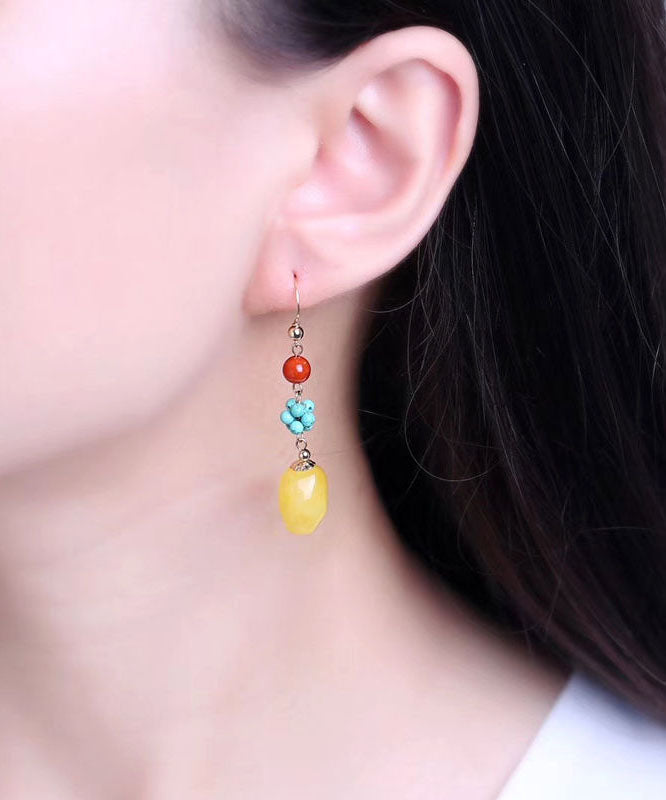 Unique Sterling Silver Agate Beeswax Turquoise Drop Earrings