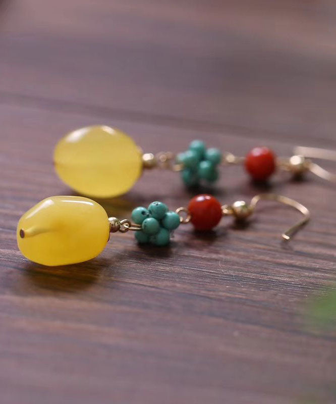 Unique Sterling Silver Agate Beeswax Turquoise Drop Earrings