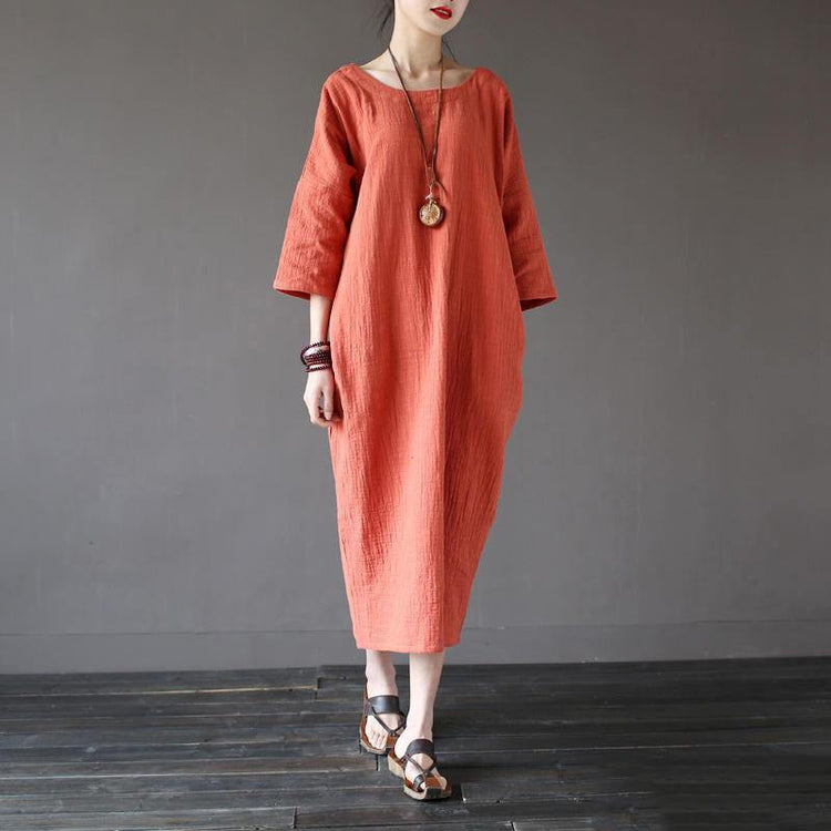 Unique Wardrobes Korea wrinkled Sewing orange Traveling V neck Dresses - Omychic