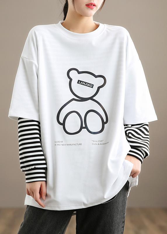 Unique White Bear Design Clothes O neck Half Sleeve Knee Spring Top - Omychic