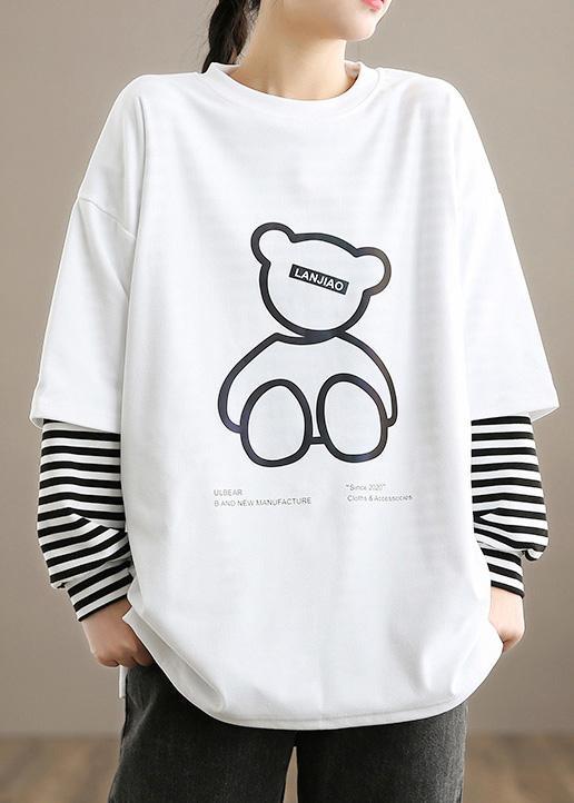 Unique White Bear Design Clothes O neck Half Sleeve Knee Spring Top - Omychic