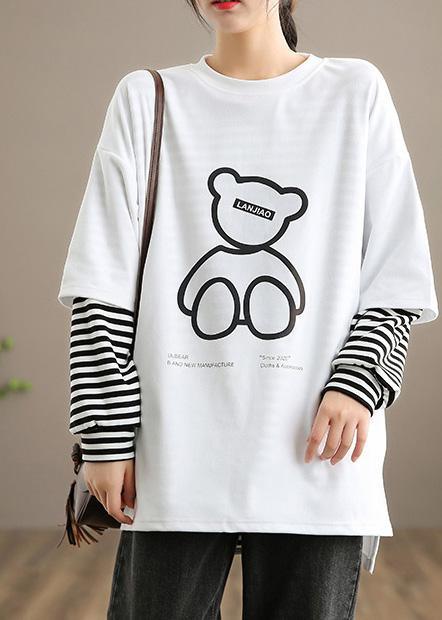 Unique White Bear Design Clothes O neck Half Sleeve Knee Spring Top - Omychic
