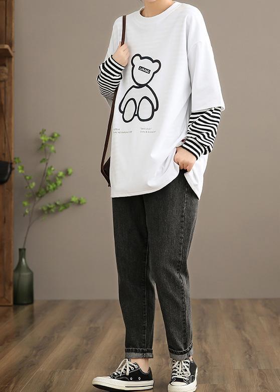 Unique White Bear Design Clothes O neck Half Sleeve Knee Spring Top - Omychic