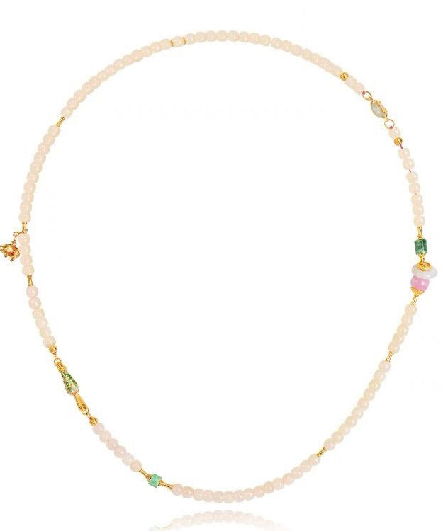 Unique White Overgild Pearl Cloisonne Enamel Beading Pendant Necklace