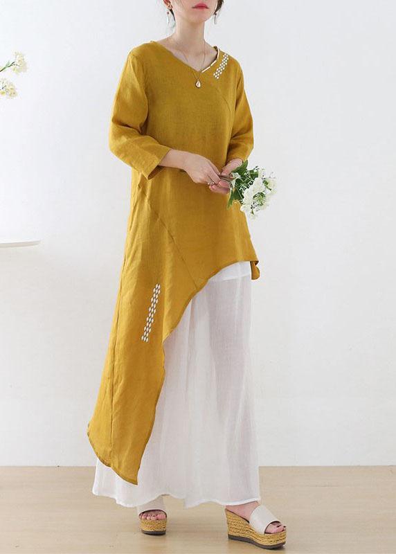 Unique Yellow Asymmetrical design O-Neck Shirts Fall - Omychic