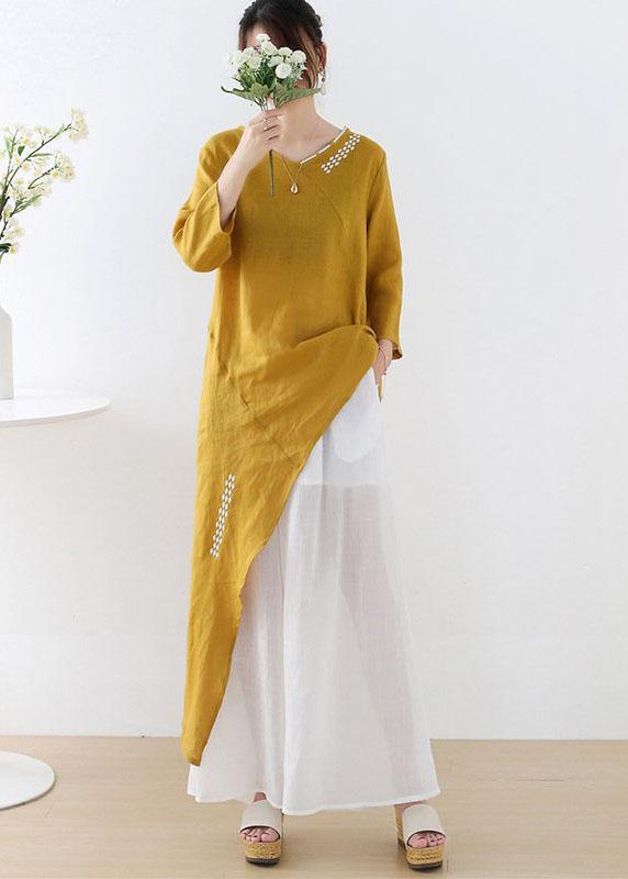 Unique Yellow Asymmetrical design O-Neck Shirts Fall - Omychic