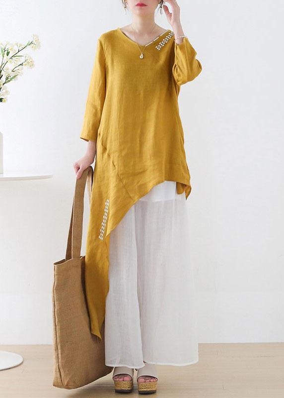 Unique Yellow Asymmetrical design O-Neck Shirts Fall - Omychic