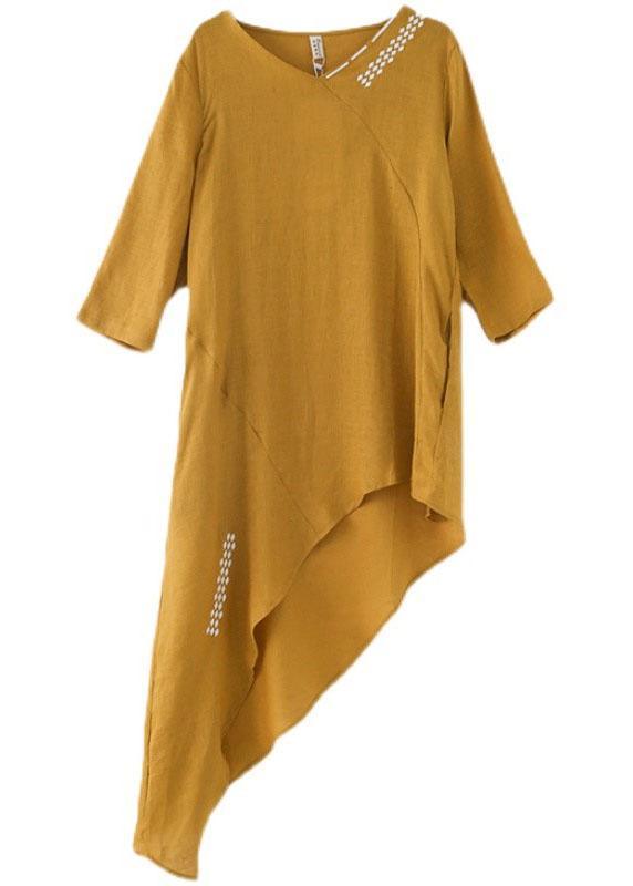 Unique Yellow Asymmetrical design O-Neck Shirts Fall - Omychic