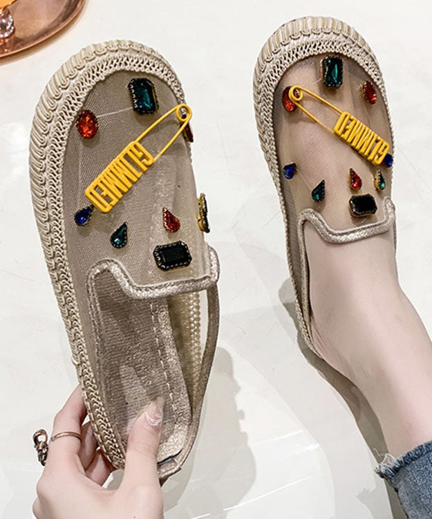 Unique Zircon Splicing Gold Tulle Hollow Out Slide Sandals