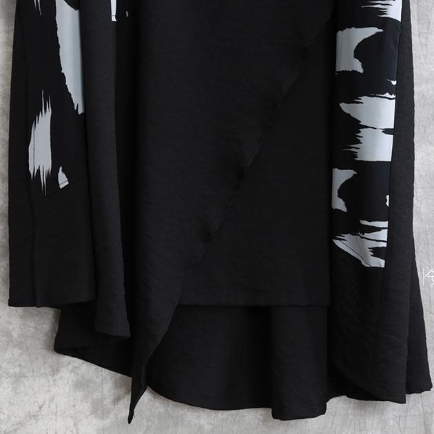Unique asymmetric linen Robes plus size Photography black Art Dresses - Omychic