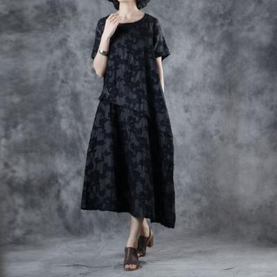 Unique black clothes Boho Vintage Embroidery Short Sleeve Elegant Dress - Omychic