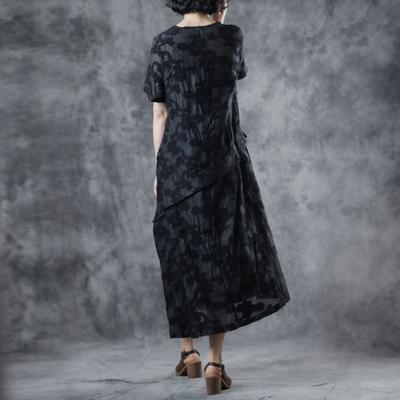 Unique black clothes Boho Vintage Embroidery Short Sleeve Elegant Dress - Omychic