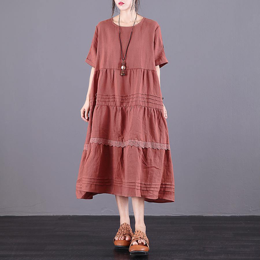 Unique chocolate linen clothes For Women wrinkled pockets Robe summer Dress - Omychic