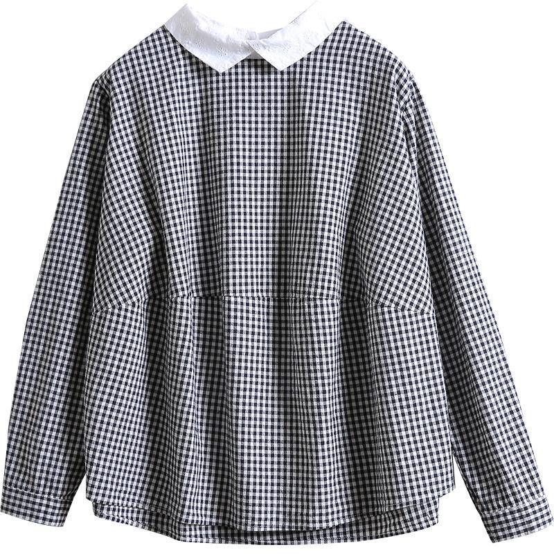 Unique cotton Long Shirts stylish Loose Back Buttons Plaid Women Cotton Blouse - Omychic
